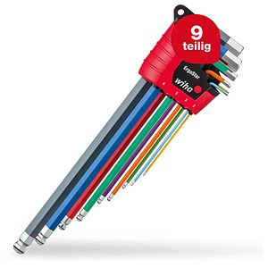 4010995438500 - Stiftschlüssel Set 10-tlg im ErgoStar Halter i Sechskant-Kugelkopf MagicRing® i 15 mm - 10 mm i farbig leuchtend i Winkelschlüsselsatz (43850)