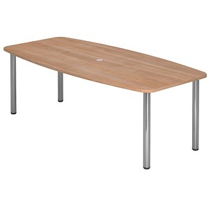 Hammerbacher Konferenztisch K-Serie, manuell höhenverstellbar 72-74cm (H), 220cmx83/103cm (BxT), 8 Personen, Tonnenform, nussbaum / chrom 403 3 Stück