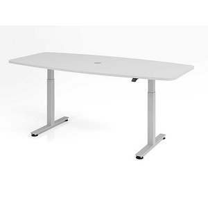 4032062176443 - HAMMERBACHER Konferenztisch XMST22 lichtgrau Tonnenform T-Fuß-Gestell silber 2200 x 830 1030 x 710 - 1200 cm