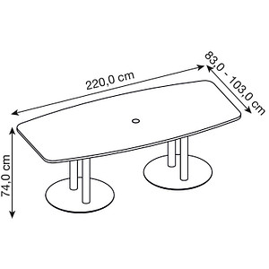 4032062150023 - HAMMERBACHER Konferenztisch KT22S nussbaum Tonnenform Rundrohr chrom 2200 x 830 - 1030 x 745 cm 4032062150023 - HAMMERBACHER Konferenztisch KT22S nussbaum Tonnenform Rundrohr chrom 2200 x 830 - 1030 x 745 cm