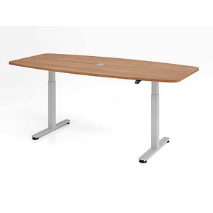 4032062176474 - HAMMERBACHER Konferenztisch XMST22 nussbaum Tonnenform T-Fuß-Gestell silber 2200 x 830 1030 x 710 - 1200 cm