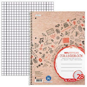 herlitz Collegeblock Recycling Lineatur 28 kariert DIN A4 Innen- und Außenrand, 1 St.