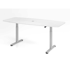 4032062176481 - HAMMERBACHER Konferenztisch XMST22 weiß Tonnenform T-Fuß-Gestell silber 2200 x 830 1030 x 710 - 1200 cm