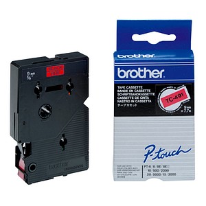 brother Schriftband TC-491 TC491, 9 mm schwarz auf rot