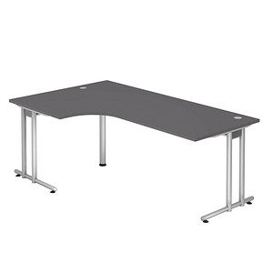 HAMMERBACHER NS82 Schreibtisch grafit L-Form, C-Fuß-Gestell silber 200,0 x 80,0/120,0 cm