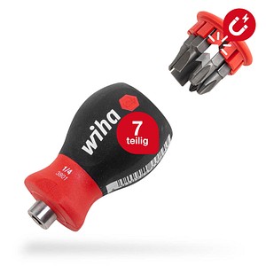 4010995337384 - Schraubendreher Stubby mit Bit Magazin magnetisch (33738) I Schlitz Kreuzschlitz I mit 6 Bits 1 4