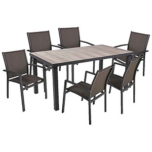 4041908125385 - 7-tlg Tischgruppe RANA Set Garten Sitzgruppe Outdoor Grau Metall Polster Möbel