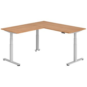 Hammerbacher Sitz-Steh-Schreibtisch VXDSM, elektrisch höhenverstellbar, 127cm (H), 200x180cm (BxT), nussbaum / silber 4032062327289 Hammerbac 6 Stück