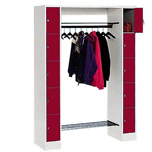 CP Garderobe mit Schließfächern Serie 8070 lichtgrau, rubinrot 80710-00 S10007, 10 Schließfächer 143,0 x 48,0 x 195,0 cm