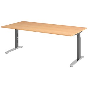 4032062170847 - VXB2E höhenverstellbarer Schreibtisch buche quadratisch C-Fuß-Gestell grau 2000 x 1000 cm