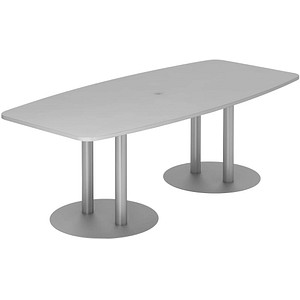 4032062157404 - HAMMERBACHER Konferenztisch KT22S lichtgrau Tonnenform Rundrohr silber 2200 x 830 - 1030 x 740 cm