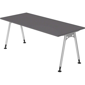 Hammerbacher Schreibtisch VAS, manuell höhenverstellbar, 76cm (H), 180x80cm (BxT), graphit / silber 4032062321782 Hammerbacher 2 Stück