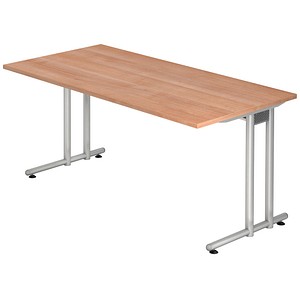 4032062014943 - Schreibtisch JENA C-Fuß Rechteck B 1600 x T 800 x H 720 mm Gestell alusilber Nussbaum-Dekor 4032062014943 - Schreibtisch JENA C-Fuß Rechteck B 1600 x T 800 x H 720 mm Gestell alusilber Nussbaum-Dekor