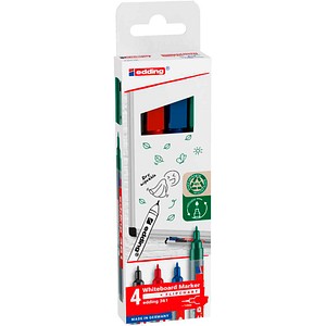 4057305072337 - Whiteboardmarker Edding 361 Rundspitze Strichstärke 1 mm trocken abwischbar mit Kappe und Clip nachfüllbar farbsortiertes 4er-Set