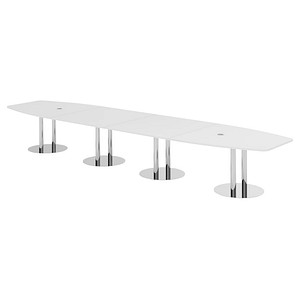 4032062315224 - HAMMERBACHER Konferenztisch KT52S weiß Tonnenform Rundrohr chrom 5200 x 850 - 1300 x 740 cm