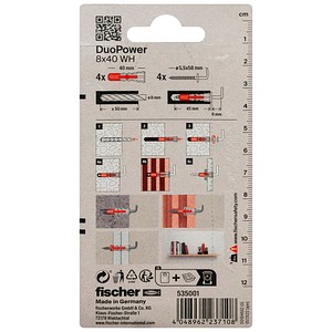 4048962237108 - fischer DuoPower 8x40 WH 2K 535001 Dübel mit Schrauben Ø 8 mm x 40 mm 4 Stück