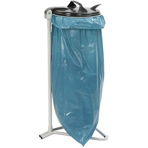 4017976013855 - Abfallsammler Fetra 1385 stationär für Abfallsäcke mit Volumen 120 l mit Deckel und Klemmring Griff B 500 x H 960 mm Stahl und PVC lichtgrau