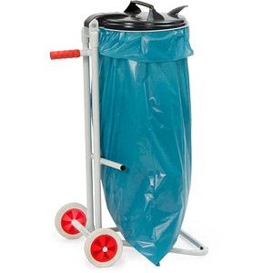 4017976013862 - Abfallsammler Fetra 1386 mobil für Abfallsäcke mit Volumen 120 l mit Deckel und Klemmring Griff B 500 x H 960 mm Stahl und PVC lichtgrau