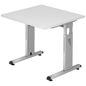HAMMERBACHER OS 08 höhenverstellbarer Schreibtisch weiß quadratisch,  C-Fuß-Gestell silber 80,0 x 80,0 cm | office discount