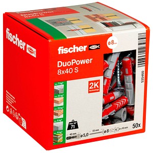 4048962239898 - fischer DuoPower 8x40 S 2K 535460 Dübel mit Schrauben Ø 8 mm x 40 mm 50 Stück