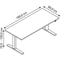 HAMMERBACHER XMKA19 elektrisch höhenverstellbarer Schreibtisch lichtgrau  rechteckig, C-Fuß-Gestell silber 180,0 x 80,0 cm | office discount