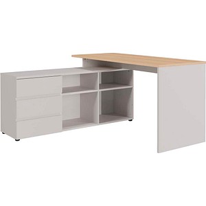 GERMANIA Lissabon Schreibtisch kaschmir, lindberg-eiche rechteckig, Wangen-Gestell braun 145,0 x 146,0 cm