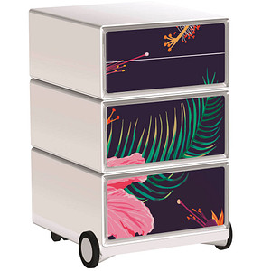 PAPERFLOW easyBox Tropical Rollcontainer weiß, bunt 60683 4 Auszüge 39,0 x 43,6 x 64,2 cm