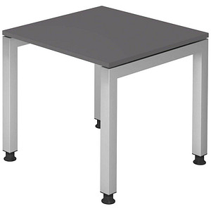 HAMMERBACHER JS08 höhenverstellbarer Schreibtisch grafit rechteckig, 4-Fuß-Gestell silber 80,0 x 80,0 cm