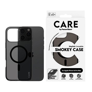 5715685004186 - CARE BY PANZERGLASS Handyhülle Smokey Case für Apple iPhone 16 Pro Max Hüllen Backcover Schutzhülle Handyschutzhülle Case Schutzcase stoßfest schwarz (transparent schwarz)