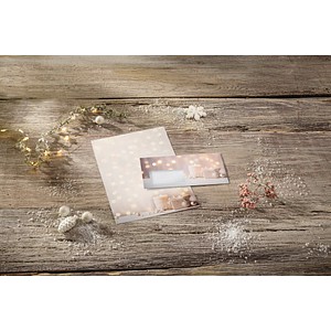 4004360769832 - Briefumschläge Golden Glow DIN lang weihnachtliches Kerzen-Motiv Sichtfenster gummierter Verschluss FSC®-Papier beige-champagner-gold 50 Stück