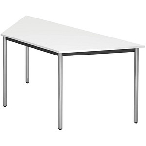 4032062173695 - HAMMERBACHER Konferenztisch weiß chrom Trapezform Rundrohr chrom 1600 x 690 x 720 cm