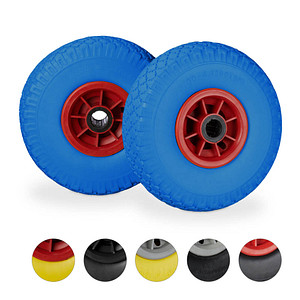 4052025913731 - Sackkarrenrad 2er Set pannensichere 300-4 Vollgummireifen 25mm Achse bis 80 kg 260x85 mm blau-rot - Relaxdays