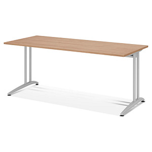 HAMMERBACHER Altus Schreibtisch nussbaum rechteckig, C-Fuß-Gestell silber 180,0 x 80,0 cm