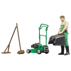 4001702621032 - bworld 62103 Gärtner mit Rasenmäher und Gartengeräten Spielfigur 4001702621032 bruder
