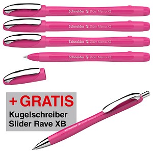 4004675186843 - AKTION Kugelschreiber Slider Memo pink Schreibfarbe blau + GRATIS Kugelschreiber Slider Rave XB pink 4004 4 Stück 4004675186843 - AKTION Kugelschreiber Slider Memo pink Schreibfarbe blau + GRATIS Kugelschreiber Slider Rave XB pink 4004 4 Stück