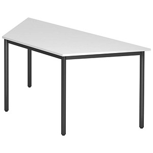 4032062173701 - HAMMERBACHER Konferenztisch weiß schwarz Trapezform Rundrohr schwarz 1600 x 690 x 720 cm