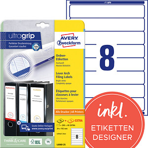 4004182060605 - selbstklebende Rückenschilder ultragrip L6060-25 weiß schmal kurz 34x192mm (BxH) selbstklebend permanent  4004182060605 AVERY Zw 30 Bl