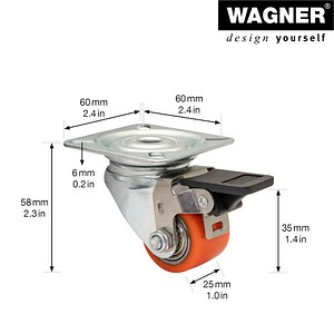 4001073597004 - Transportgeräte-Lenkrollen MINI Rad-Ø 35 mm VE 4 Stk Lenkrolle mit Feststeller Wagner 4001073597004 - Transportgeräte-Lenkrollen MINI Rad-Ø 35 mm VE 4 Stk Lenkrolle mit Feststeller Wagner