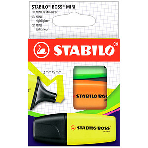 4006381583053 - Boss Mini-Packung mit 3 Textmarkern - 2 bis 5 mm Linie - Tinte auf Wasserbasis - Anti-Trocknung - sortierte Farben - Stabilo