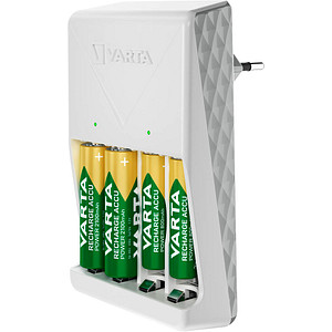 4008496054602 - Akkuladegerät für Batterien Varta für 2x o 4x AA AAA inkl 4 AA Batterien Ladezeit 45 h EU-Stecker 100-240 V B 74 x T 66 x H 116 mm weiß