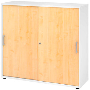 Hammerbacher Schiebetürenschrank V1752/V1753 V1753S/W/3/CE, abschließbar, 3 OH, weiß/ahorn, 120x110x40cm (BxHxT) 4032062304785 Hammerbacher