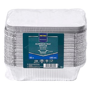 METRO PROFESSIONAL Aluschalen mit Deckel rechteckig silber 680 ml, 50 St.