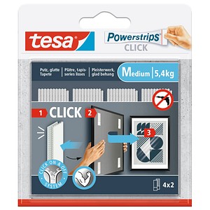 4063565401077 - tesa® Powerstrips CLICK MEDIUM 54 kg 16 x 2 Streifen Multipack selbstklebend für Wandbefestigung