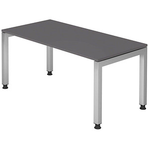 HAMMERBACHER JS16 höhenverstellbarer Schreibtisch grafit rechteckig, 4-Fuß-Gestell silber 160,0 x 80,0 cm