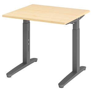4032062171967 - eurokraft pro ANNY - Schreibtisch mit C-Fußgestell höhenverstellbar 650 - 850 mm Breite 800 mm Ahorn-Dekor   graphit