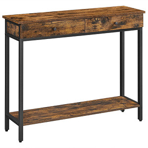 0194343030937 - Konsolentisch Flurtisch Beistelltisch Sofatisch mit 2 Schubladen Stahlgestell stabil Flur Wohnzimmer Industrie-Design vintagebraun-schwarz 0194343030937 - Konsolentisch Flurtisch Beistelltisch Sofatisch mit 2 Schubladen Stahlgestell stabil Flur Wohnzimmer Industrie-Design vintagebraun-schwarz