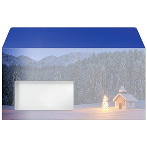 4004360769856 - Briefumschläge Christmas Chapel DIN lang weihnachtliches Kerzen-Motiv Sichtfenster gummierter Verschluss FSC®-Papier blau 50 Stück