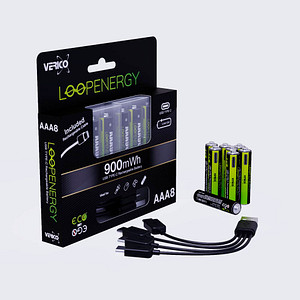 4713095609015 - 8 Akkus mit Ladegerät LoopEnergy AAA900 Micro AAA 600 mAh 4713095609015 8 Stück 4713095609015 - 8 Akkus mit Ladegerät LoopEnergy AAA900 Micro AAA 600 mAh 4713095609015 8 Stück