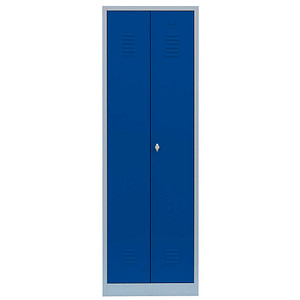 4061815503137 - Lüllmann ® - Kleider-Wäsche-Schrank mit Garderobenteil Spind Wäscheschrank Gaderobenschrank 2-türig 180x50x50 lichtgrau enzianblau - blau