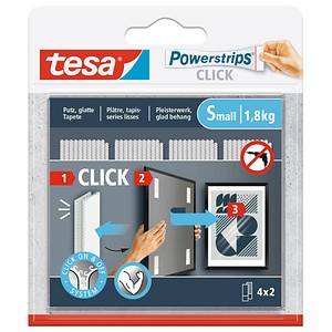 4063565398520 - tesa® Powerstrips CLICK SMALL 18 kg 4 x 2 Streifen selbstklebend ideal für kleine Deko-Objekte
